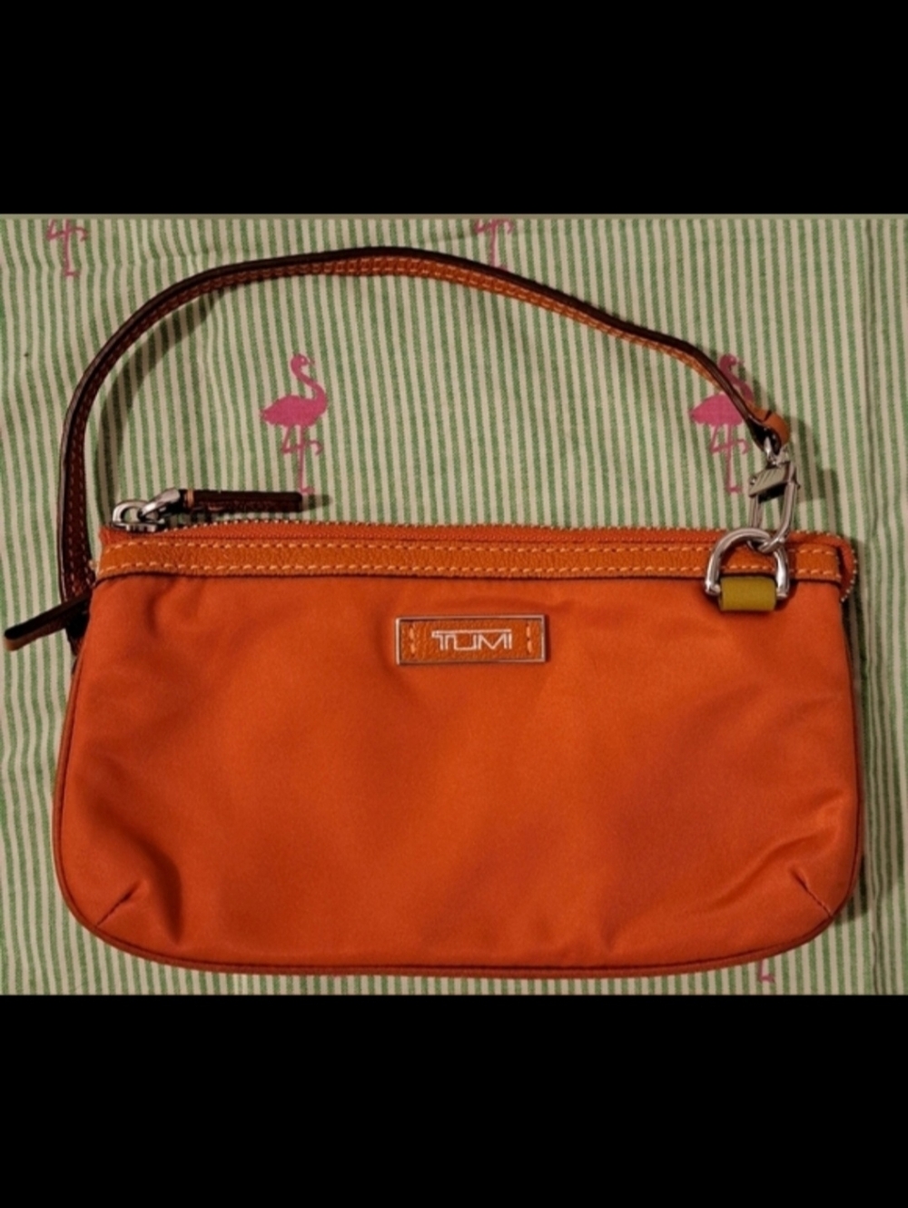 NWOT Tumi Voyageur Orange Nylon & Leather Casual Everyday Wristlet Clutch Purse
